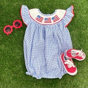 Patriotic Blue Gingham Baby Romper
